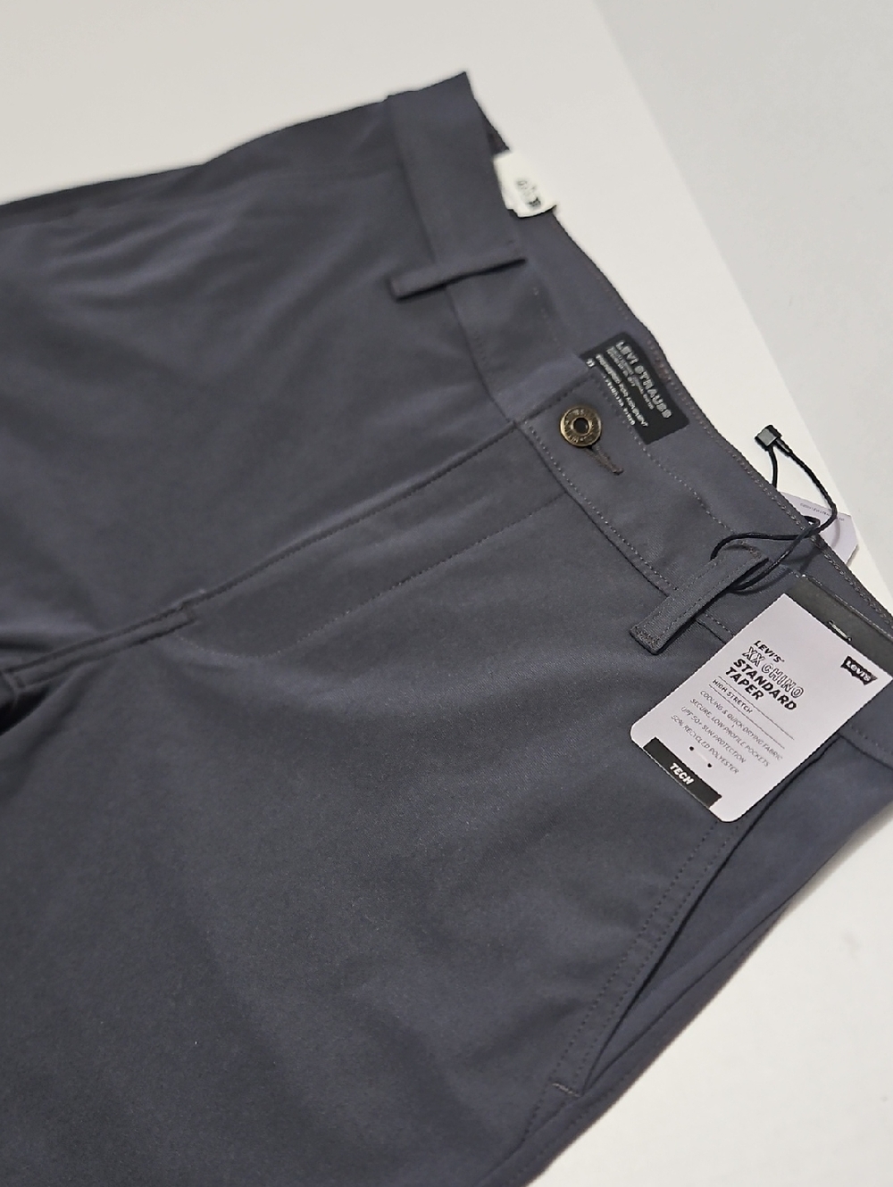 Levi's Men's Dark Gray Flat-Front Pants with Red Logo Tab